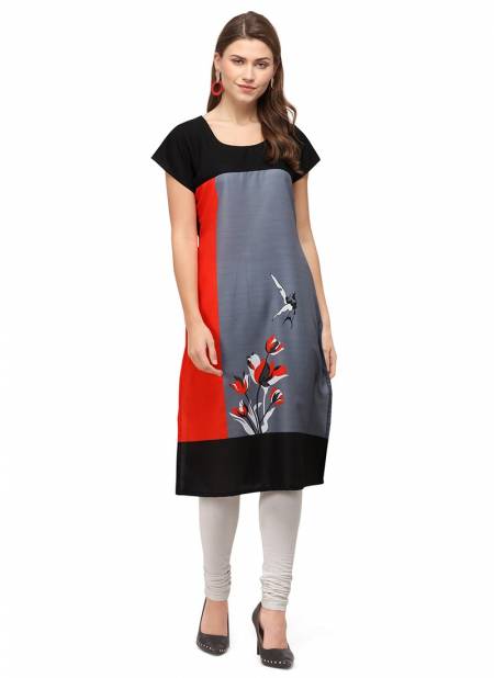Red And Gray Colour RYN New Designer Daily Wear Rayon Women Kurti Collection RYN-VT215